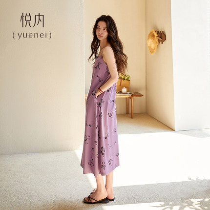 悦内带胸垫睡裙女士睡衣夏季夏天夏款纯棉吊带长款连衣裙子纯欲风