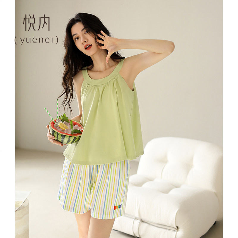 悦内带胸垫睡衣女款夏季夏天莫代尔无袖背心短裤家居服休闲可外穿,女士内衣/男士内衣/家居服,睡衣/家居服套装,淘宝优惠券,粉丝福利购,淘宝优惠卷