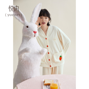 悦内睡衣女秋冬季 冬款 海岛绒加厚加绒保暖法兰绒珊瑚绒家居服套装