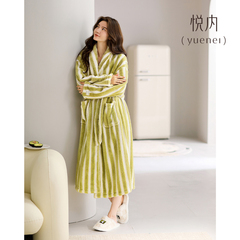 悦内睡袍女睡衣秋冬季冬款法兰绒保暖加厚加绒珊瑚绒长款大码浴袍