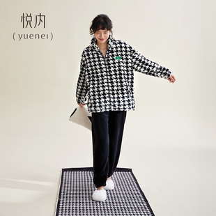 冬款 悦内睡衣女秋冬季 法兰绒加厚加绒珊瑚绒家居服休闲可外穿出门