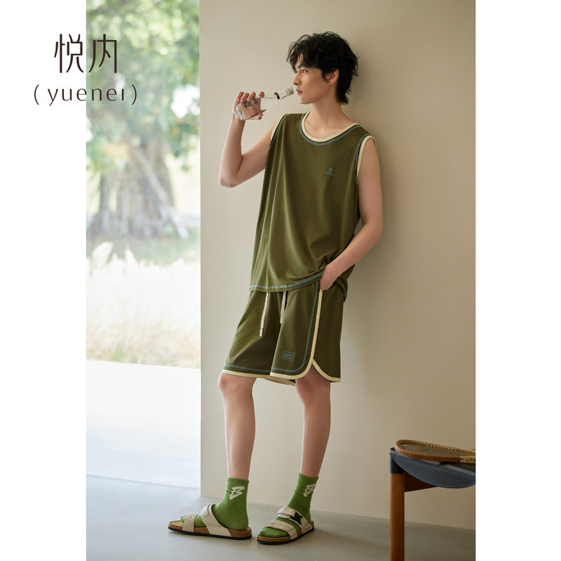 悦内睡衣男士夏季莫代尔无袖背心短裤家居服男款夏天运动休闲圆领
