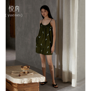 悦内带胸垫一体吊带睡衣女士夏季 夏款 纯棉家居服性感中国风新中式