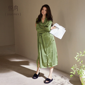 秋季 薄款 冰丝绸长袖 仿真丝夏季 可外穿 长款 悦内睡裙女士睡衣春秋款