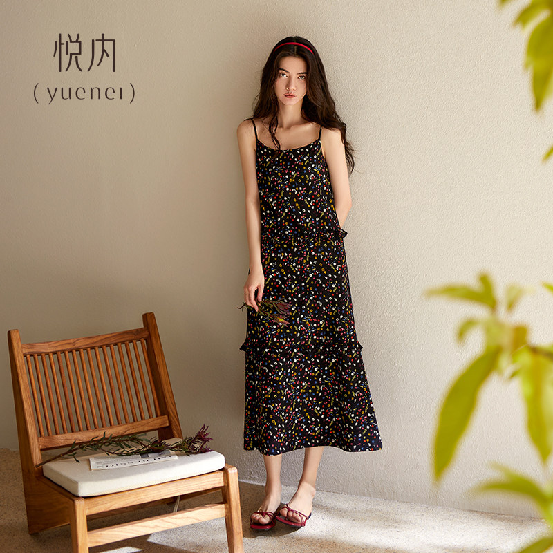 悦内带胸垫睡裙女款睡衣夏季夏天款莫代尔吊带背心长款可外穿出门