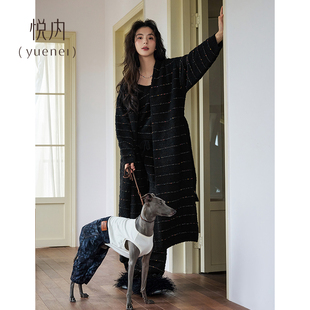 悦内半边绒睡衣女睡袍冬季 吊带背心睡裙三件套 冬天加厚珊瑚绒长款