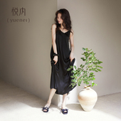 长款 冰丝绸性感吊带裙夏款 黑色高级感 睡衣夏季 悦内带胸垫睡裙女款