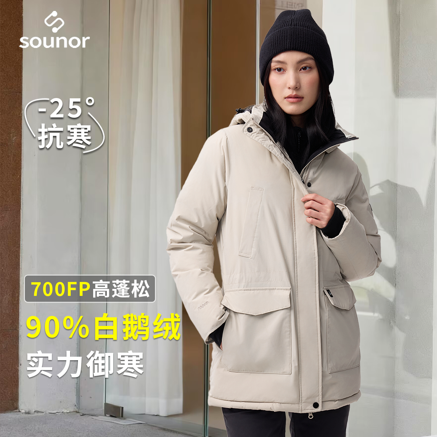 辕辙700蓬极寒工装款白鹅绒服