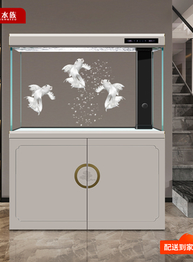 迪顺鱼缸2025年新款客厅大型底滤超白水族箱智能生态隔断落地家用