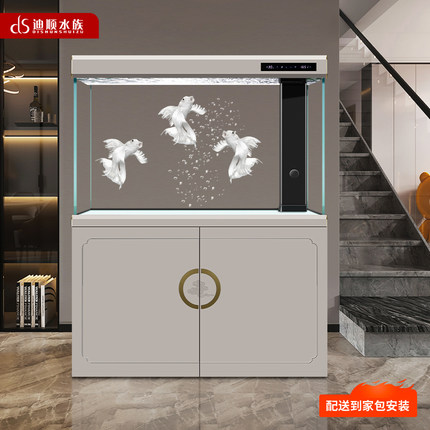 迪顺鱼缸2025年新款客厅大型底滤超白水族箱智能生态隔断落地家用