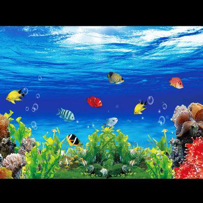 鱼缸背景新高清贴图定制海底字画流水生财缸外免胶自粘水族箱壁纸