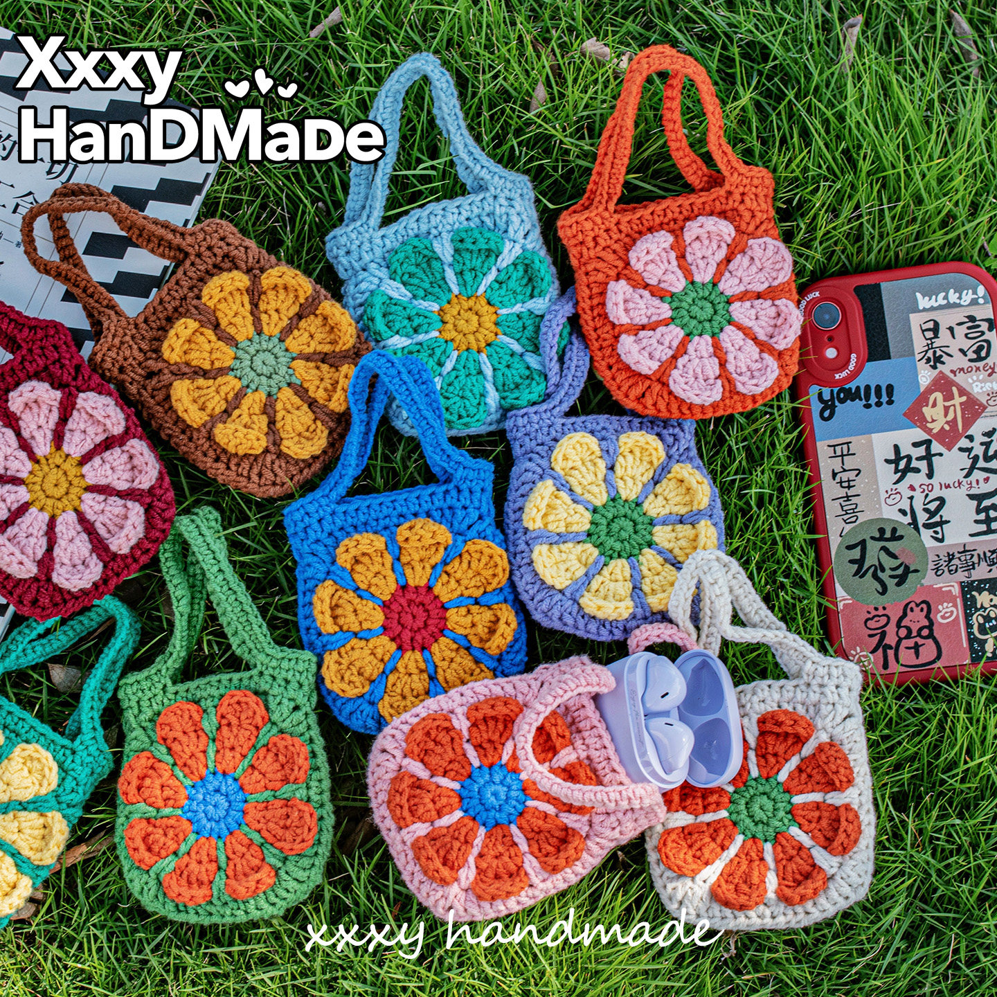 【雏菊蓝牙耳机收纳包】手工钩针编织雏菊花朵迷你多巴胺毛线拎袋
