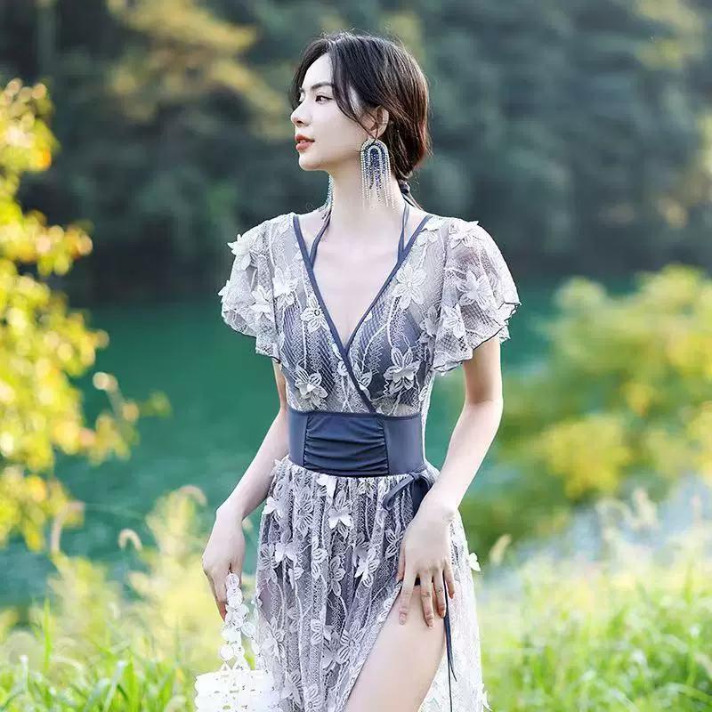 泳衣夏显性感蕾丝仙女连体泳衣