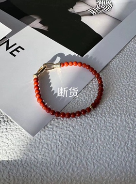 手链天然凉山南红玛瑙小米珠单圈转运男女通用款满色满肉约4mm