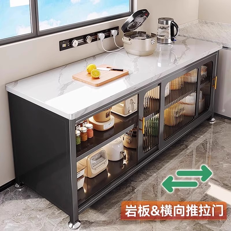 德国岩板推拉门厨房置物架餐边柜