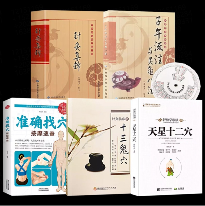 共5本 马丹阳天星十二穴+准确找穴按摩速查+针灸临床之十三鬼穴+子午流注与灵龟八法(附赠罗盘）+针灸集锦 天 轻松学歌赋曾培杰著