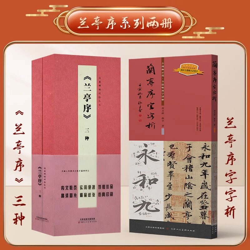 兰亭序字字析 +经典碑帖对临兰亭序三种黄文新著 碑帖笔法临析毛笔书法临摹软笔笔法解析书法练字帖教程成人学生临摹字卡天津人美