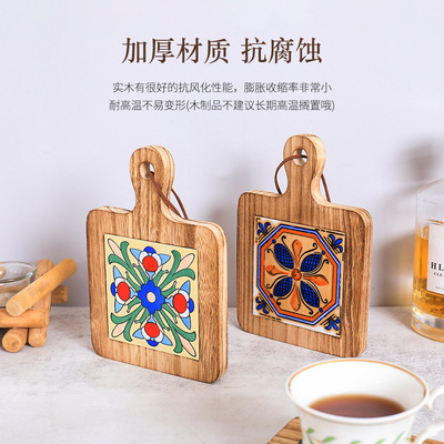 复古隔热垫花砖锅垫木质餐垫