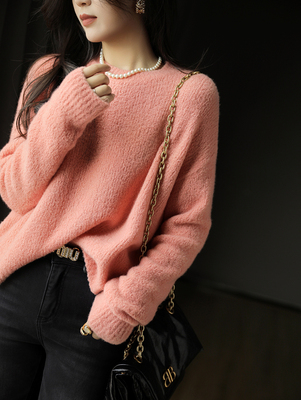 其他圆领通勤宽松针织圈圈纱羊绒