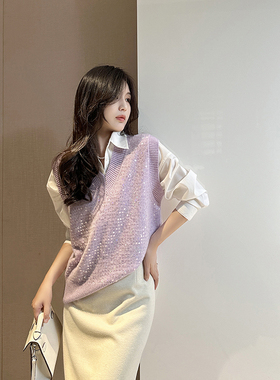 Sorrytin 仙仙的很耀眼 人手一件 亮片山羊绒无袖针织马甲背心