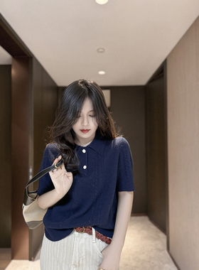 Sorrytin之*禾同款 柜上3500+法式文艺复古polo领镂空麻花针织衫