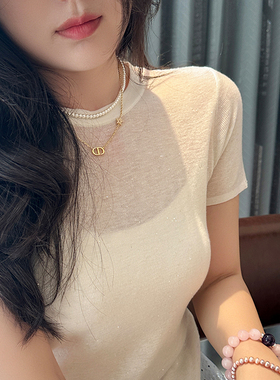 Sorrytin  用好面料重新定义基础款 水溶羊毛微透亮片针织T恤短袖