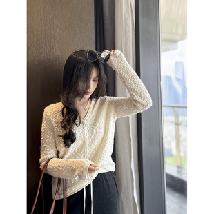 高定圈圈纱慵懒范小香风桃心领羊毛针织衫 Sorrytin 体验感棒级了