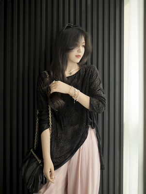 其他宽松通勤套头长袖植绒锦纶丝