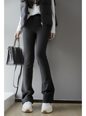 Sorrytin 塑造腿精！进KOU面料纯色高腰微喇通勤显瘦加绒休闲长裤