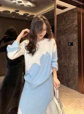 Sorrytin 提升质感 打破平庸 空气感马海毛羊毛针织套装上衣+半裙