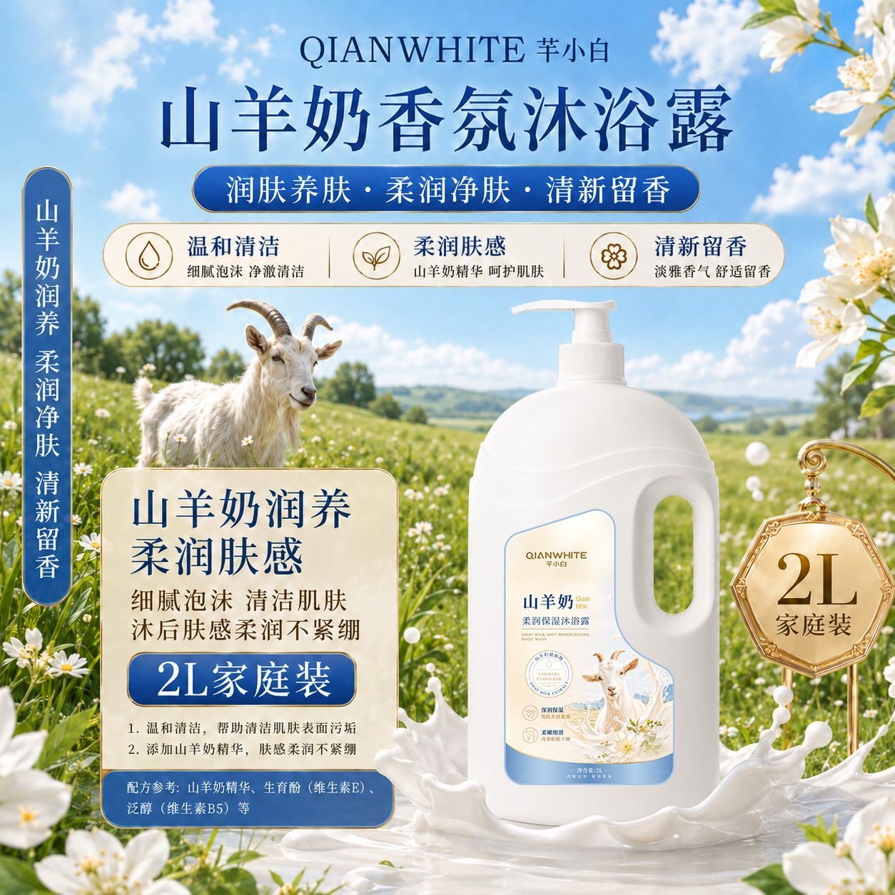 芊小白山羊奶沐浴露72H留香2L