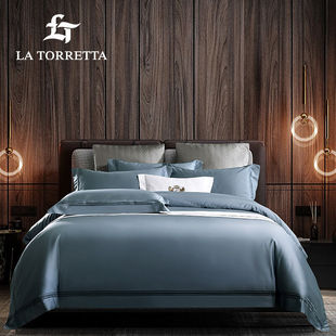 LaTorretta140支长绒棉四件套纯棉高端刺绣贡缎纯色四件套全棉床