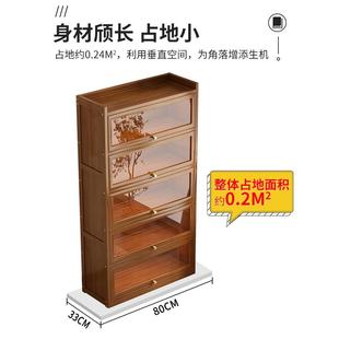 书柜家用带玻璃门楠竹书架落地置物架储物柜置物柜客厅儿童小柜子