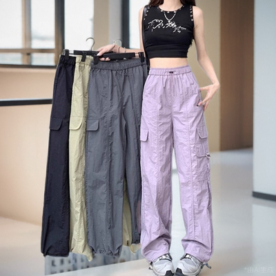 美式速干工装裤女夏季新款冲锋小个子冰丝阔腿裤子薄款登山运动裤