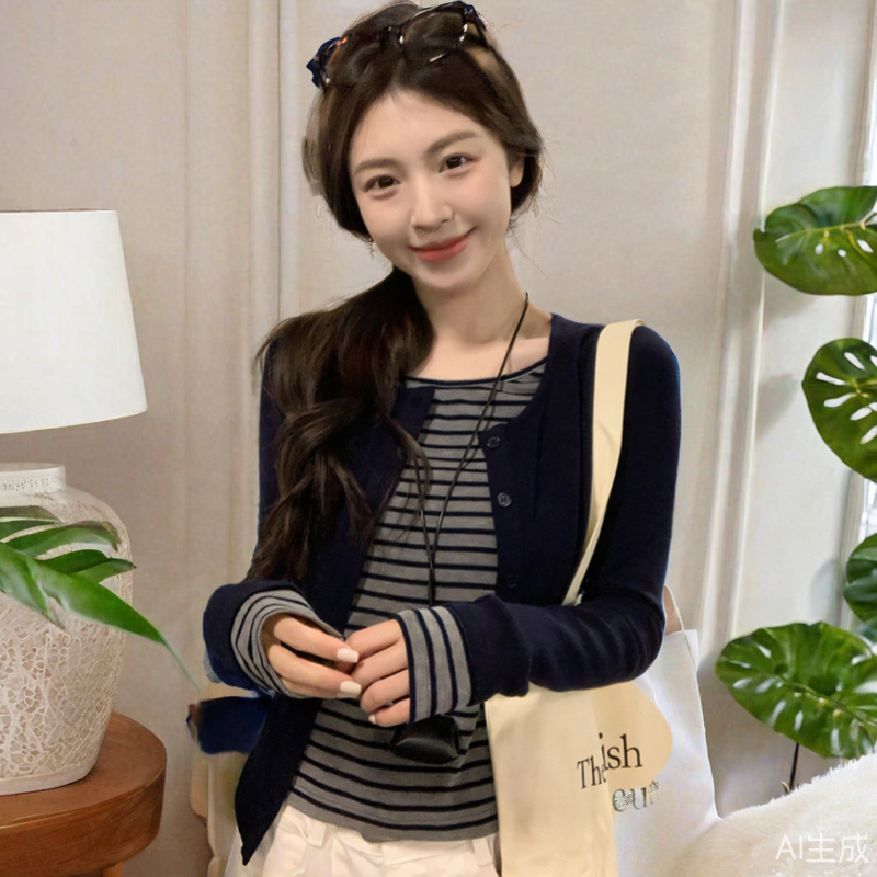 穿搭胖MM显瘦拼接假两件上衣