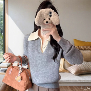 polo领针织打底衫 加厚网红毛衣年轻妈妈装 韩版 鄂尔多斯市春秋冬季