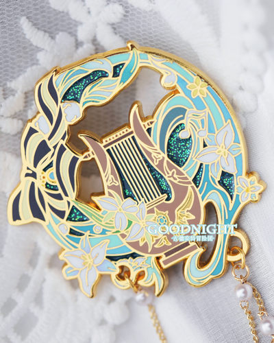 【现货】原神温迪同人周边 吟风之琴 原创金属徽章胸针挂件礼物