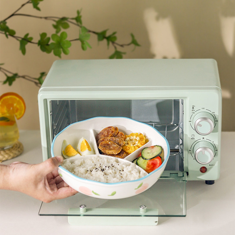 8英寸四格带盖子陶瓷分格餐盘大人西餐水果餐盘儿童家用食堂快餐