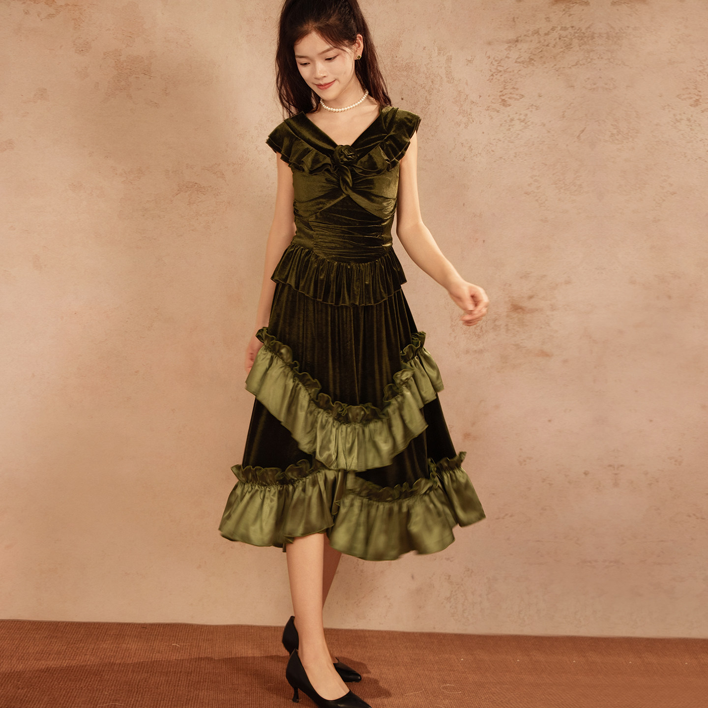 法式修身上衣大摆裙半身裙套装