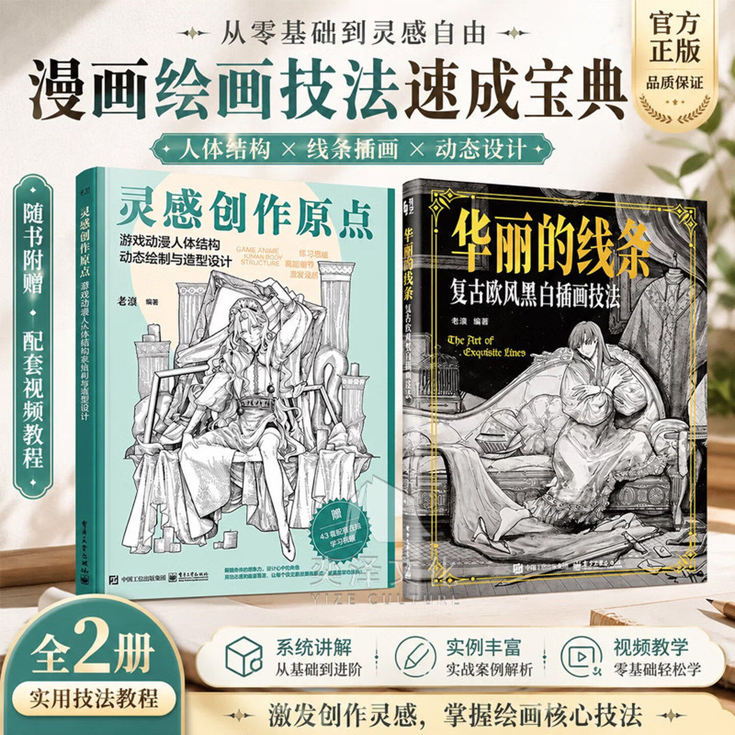 华丽的线条+灵感创作原点 全2册 复古欧风黑白插画技法幼儿园园长老凛黑白插画和线稿绘制历史学画绘画技巧应用入手教程 电子工业
