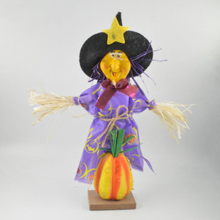 木质工艺礼品摆件万圣节南瓜巫婆家居桌上装饰木制品摆件女巫摆件