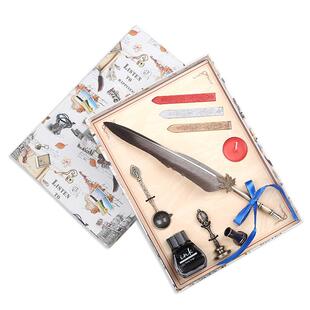 欧式创意复古羽毛笔套装 蘸水笔钢笔广告创意礼品笔礼盒装签证笔