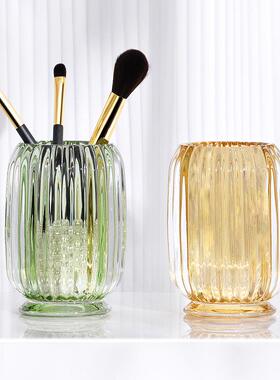 奢条纹透明玻收纳筒化刷桶桌面收纳盒高妆颜璃IW-TWST值轻笔筒水