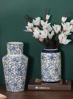 高级感仿IIK新中式复青花瓷陶瓷花瓶创古意客古厅水培插花装饰品