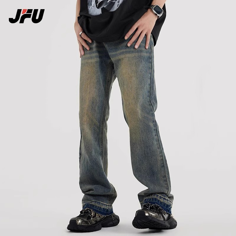 JFU欧美高街vibe裤子春秋款复古直筒牛仔裤男美式街头长裤子男