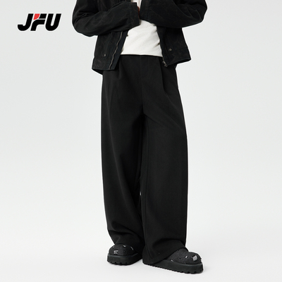 JFU冬季美式垂感毛呢小西裤男直筒休闲裤百搭复古宽松拖地长裤子