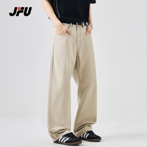 JFU潮牌男复古高街阔腿牛仔裤