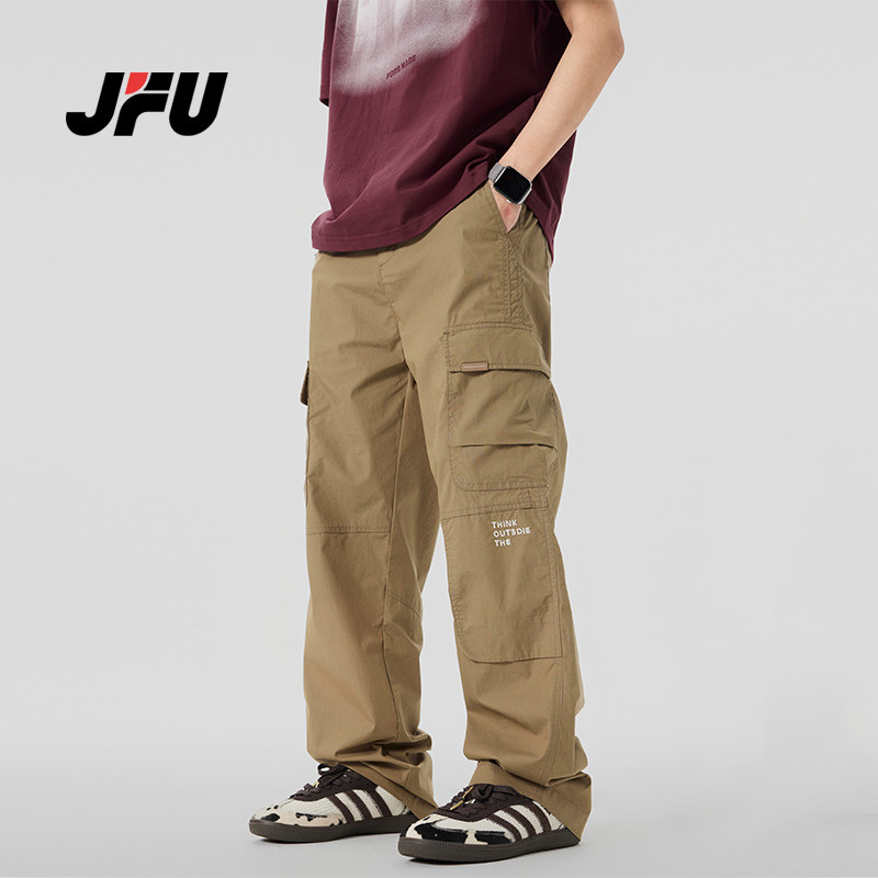JFU 美式工装裤男款2024春季新款潮牌宽松直筒休闲多口袋长裤子男