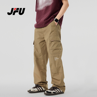 JFU 美式工装裤男款2024春季新款潮牌宽松直筒休闲多口袋长裤子男
