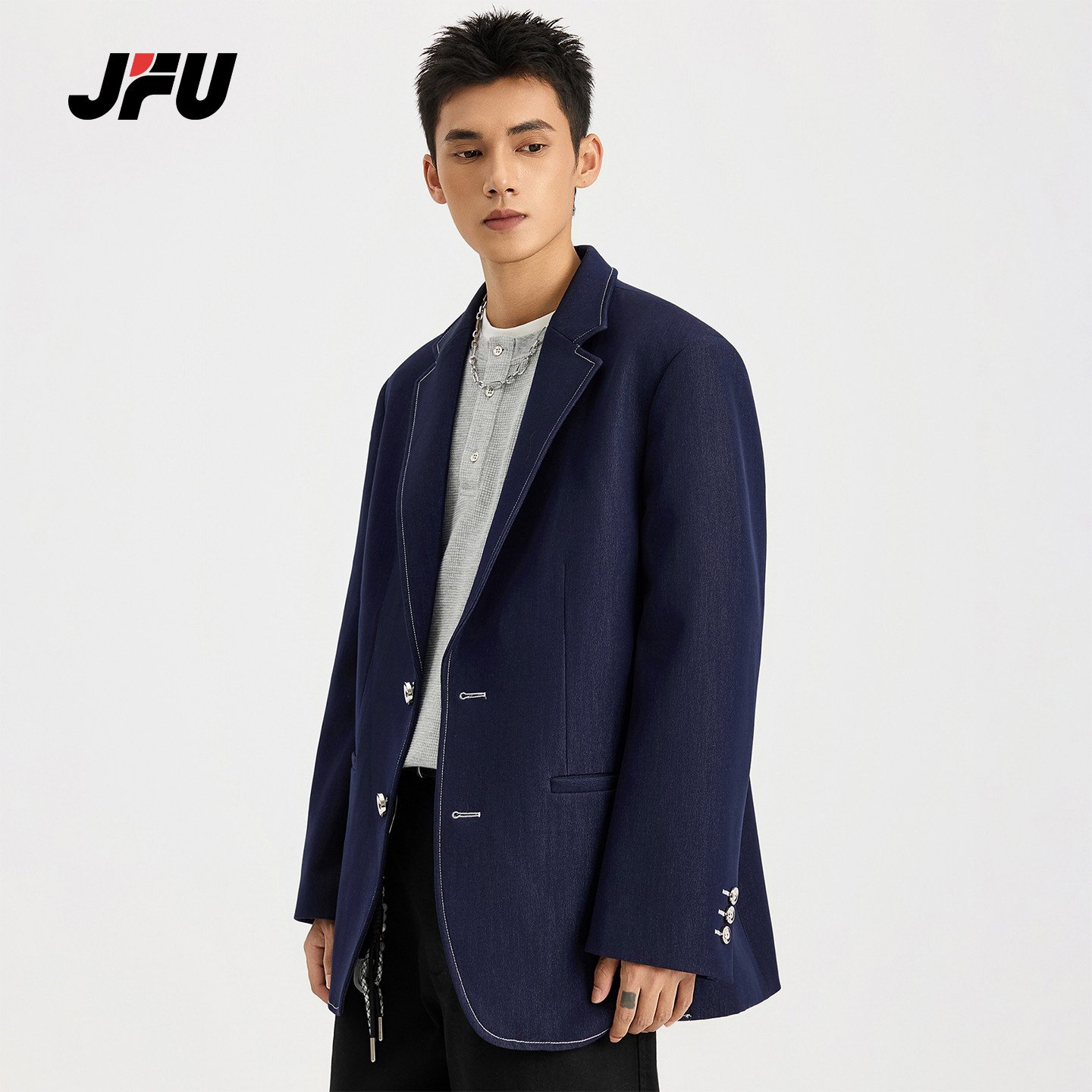 JFU潮牌 秋冬新款时尚复古宽松休闲西服外套男通勤长袖西装上衣
